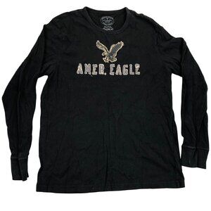American Eagle Mens Long Sleeve T-Shirt Large Black Athletic Fit Pullover Casual
